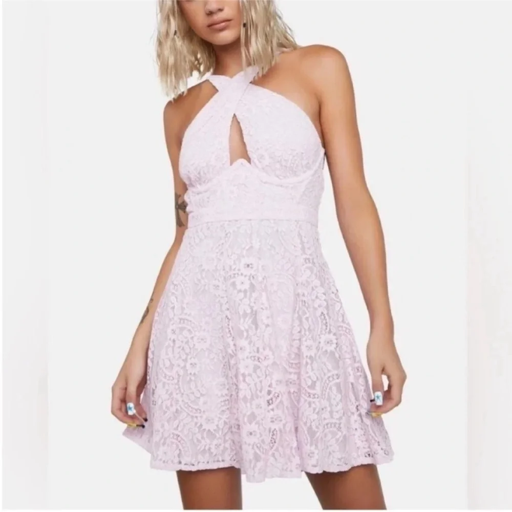 For Love & Lemons Carmela Lace Mini Dress Pink - Picture 3 of 10